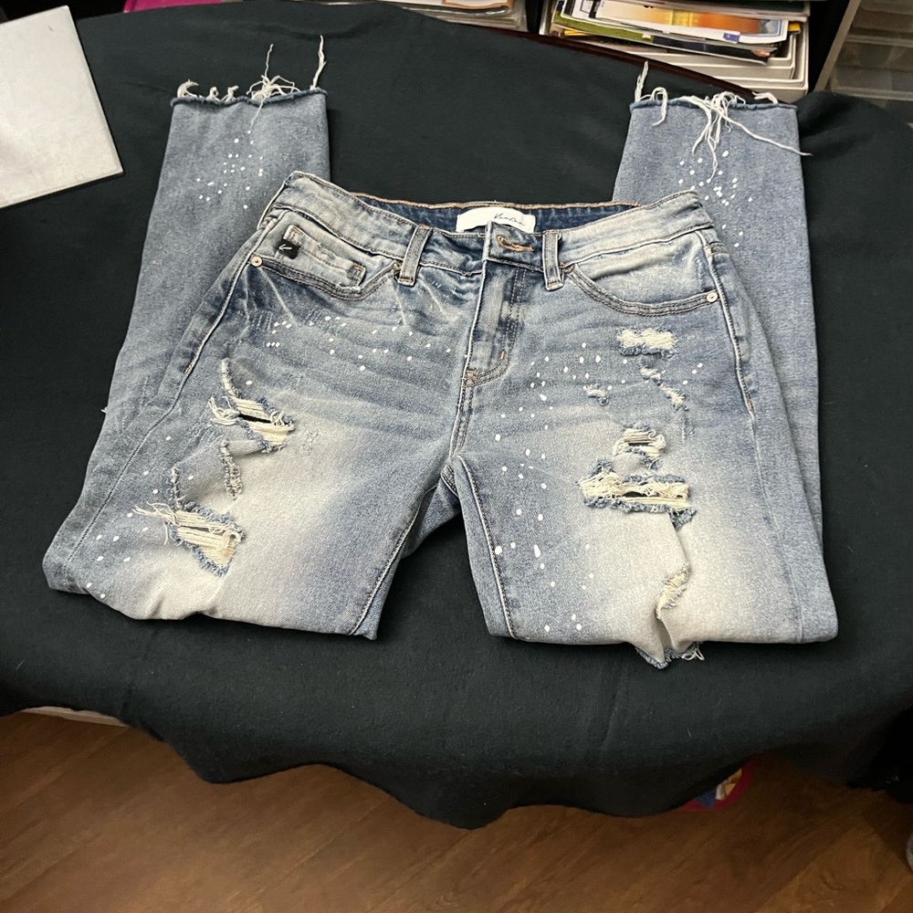 KanCan Faded Blue Ripped Cropped Jeans - Picture 3 of 7